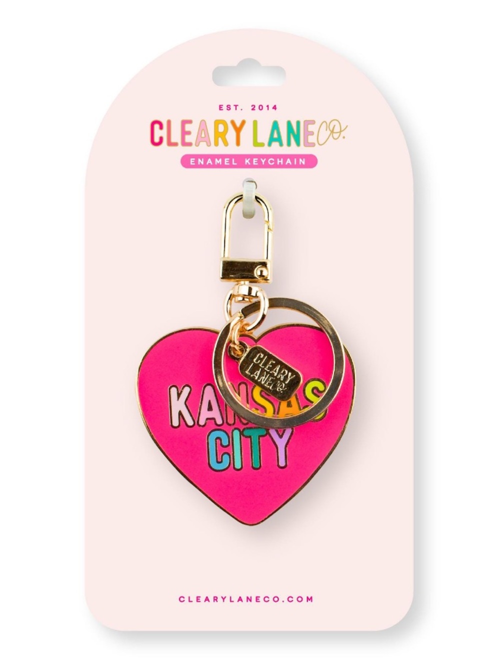 Kansas City Hot Pink Heart Enamel Keychain, Gold Bag Charm